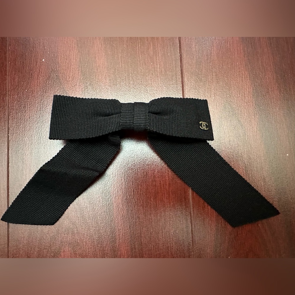 Authentic Chanel Uniform Bow Hair Barrettes for Women Long Ribbon Hair